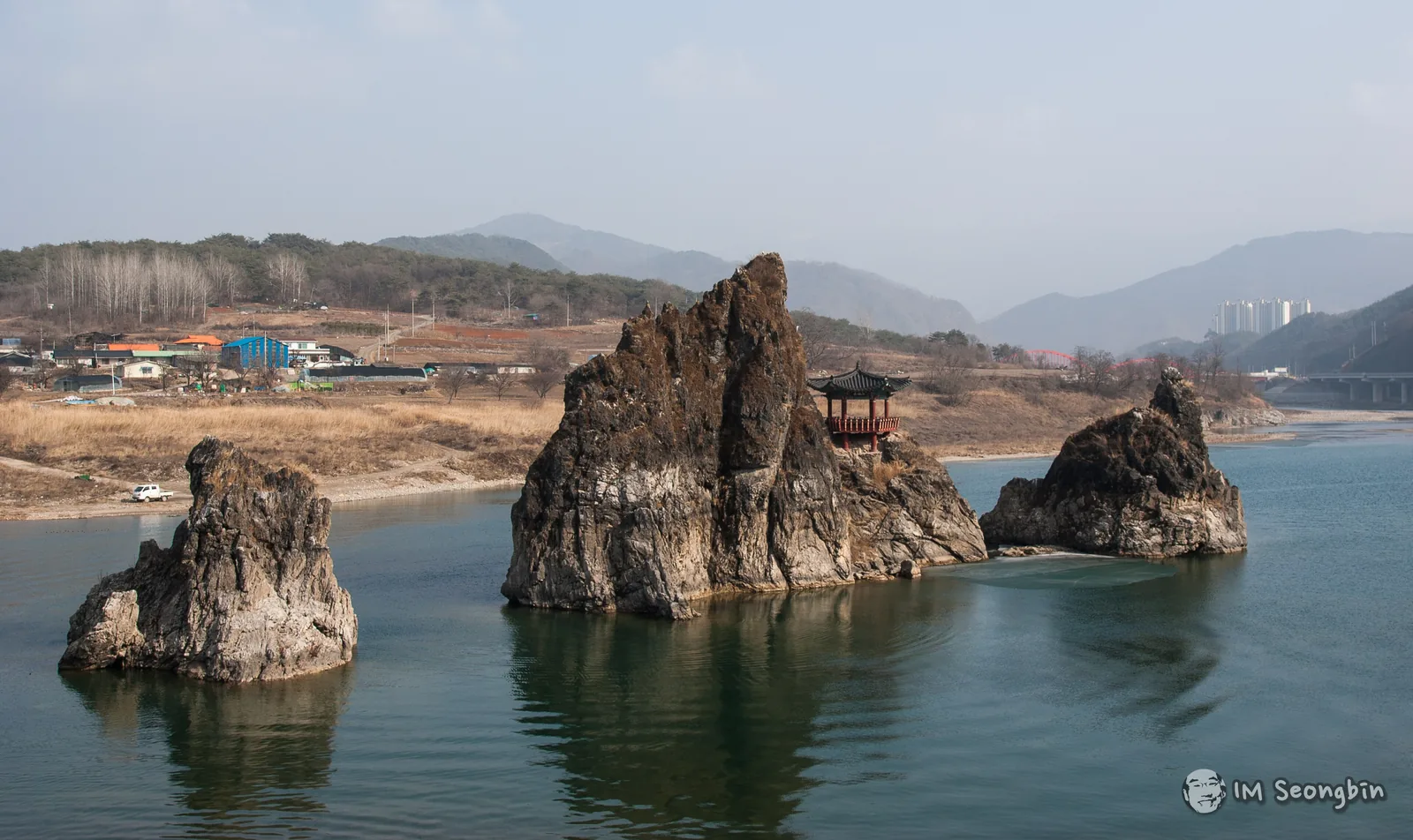 The three rock peaks of Dodamsambong in the river, Danyang