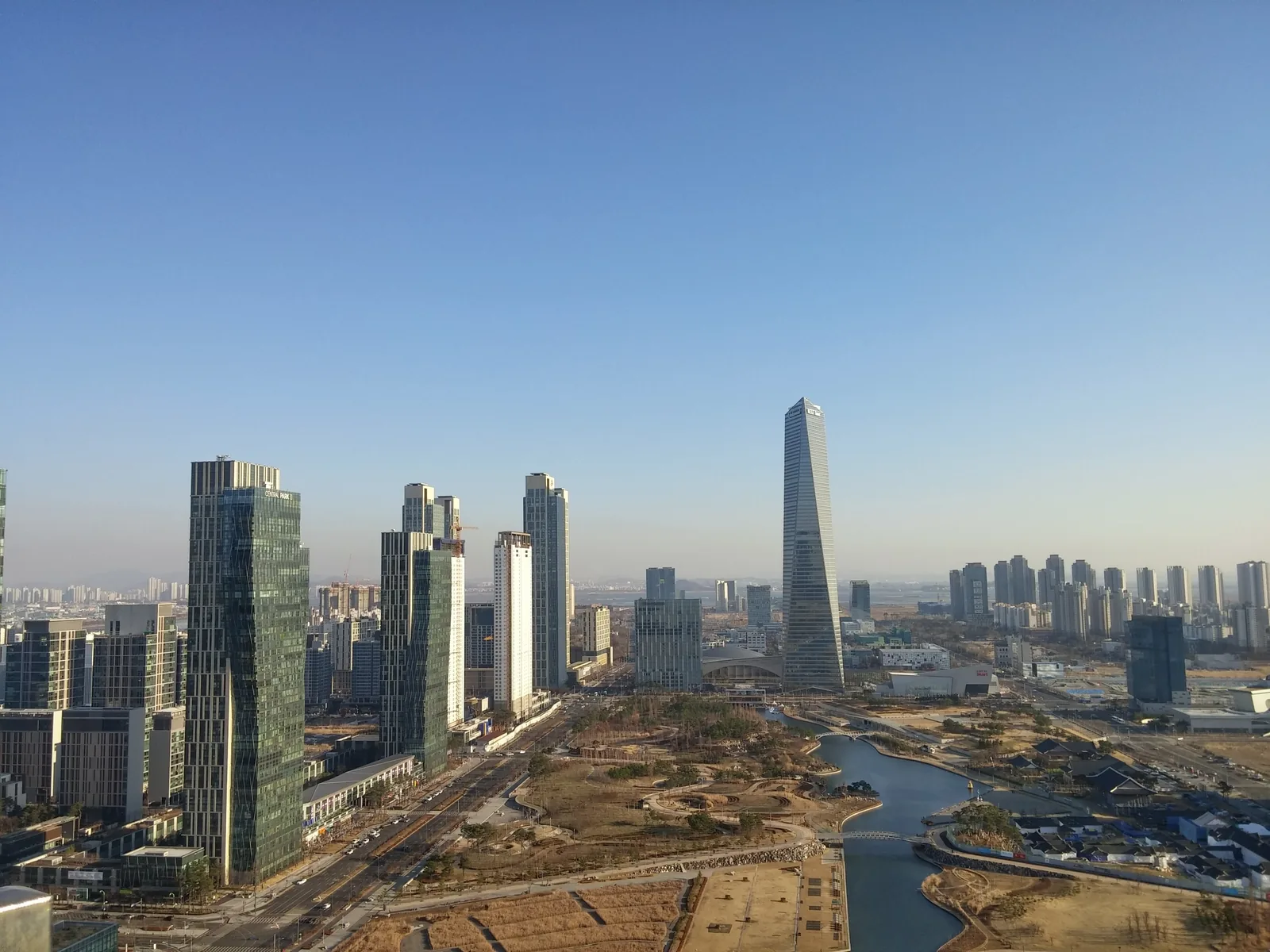 Songdo International City and its towers seen from above, Incheon