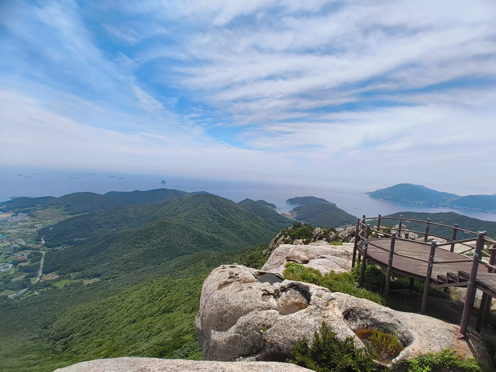 Green ridges and islands of Hallyeohaesang National Park seen from a lookout in Namhae