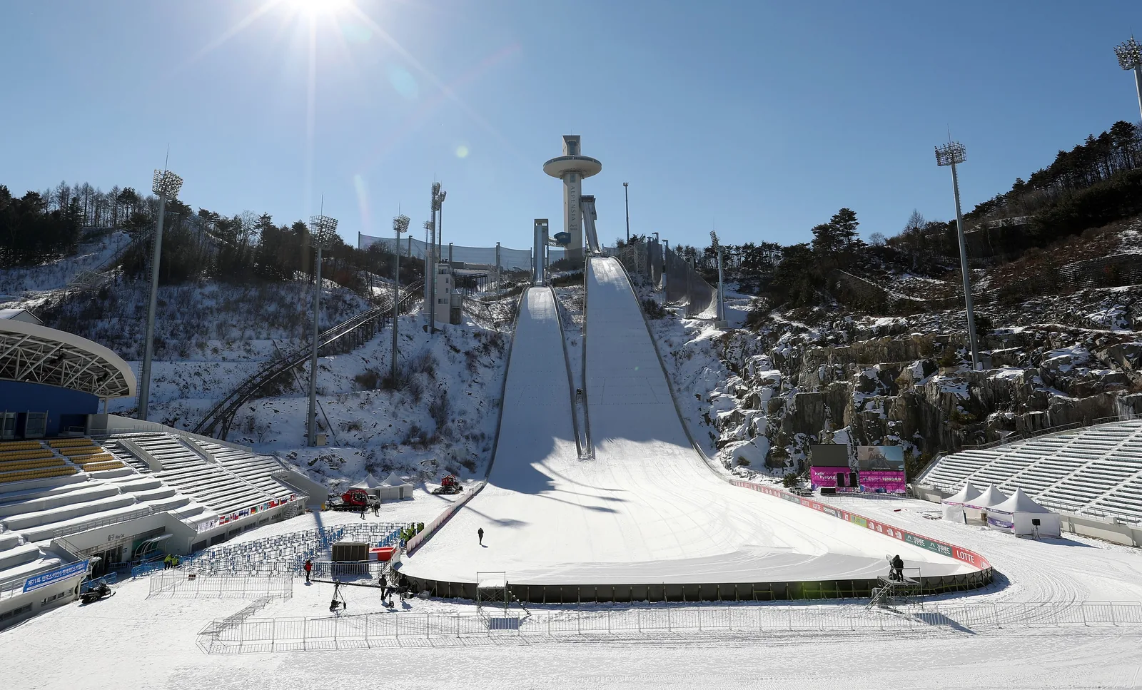 The ski jumping hills at Alpensia in winter, Pyeongchang
