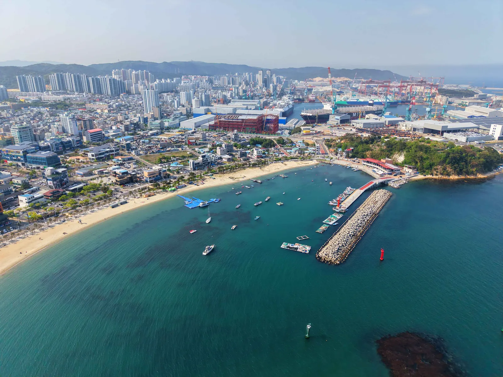 Ilsan Beach and its curving shore seen from the air, Dong-gu, Ulsan